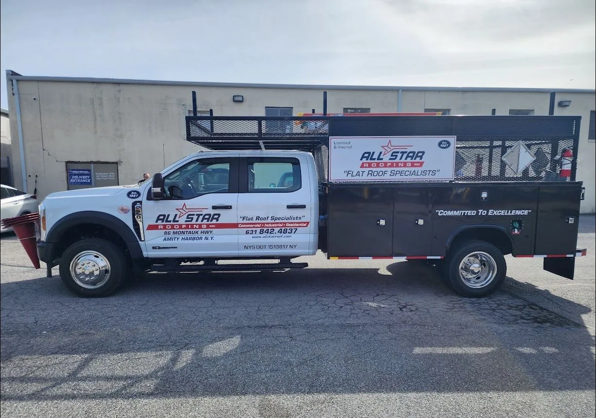 Commercial roofing by All-Star Roofing Inc. in Bay Shore NY — flat roof membrane installation